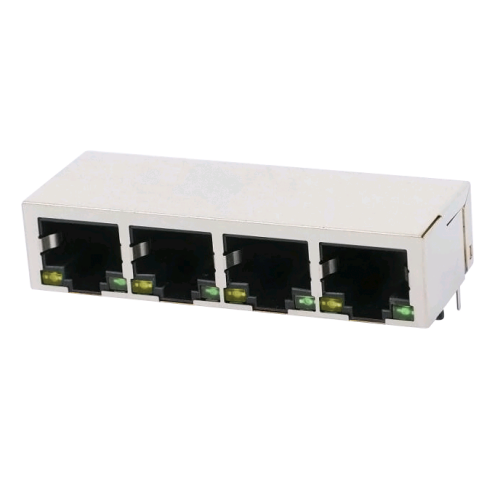 TWE215BDNL, 1x4 Ethernet Port RJ45 without Transformer Tab Down with Green/ Yellow Led - TeleWire Technology