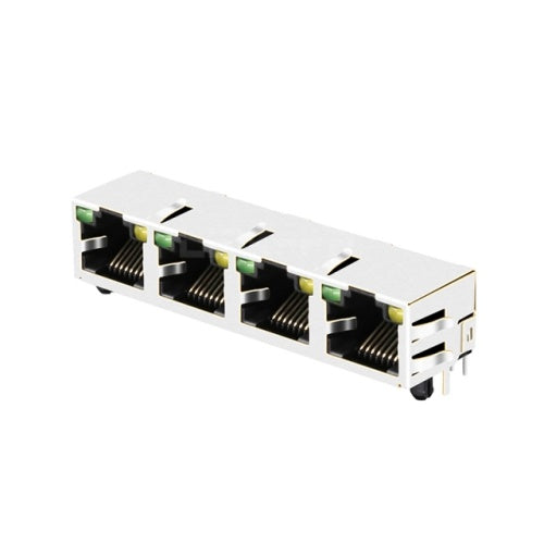 TWE5127AHNL, 1x4 Port Ethernet RJ45 without Transformer Tab Up with Green/ Yellow Led - TeleWire Technology