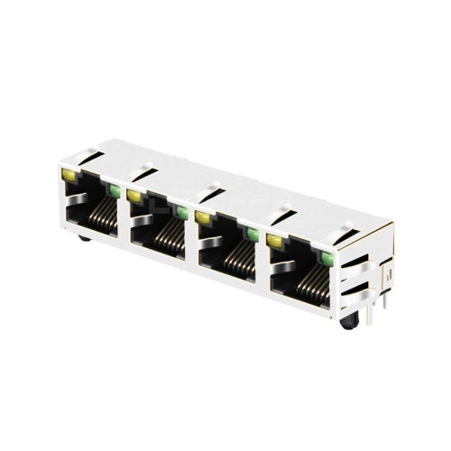 TWE512AGNL, 1x4 Port Ethernet RJ45 without Transformer Tab Up with Yellow/ Green Led - TeleWire Technology