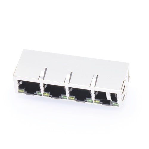 TWE215ADNL, 1x4 Port Ethernet RJ45 without Transformer Tab Down with Yellow/ Green Led - TeleWire Technology