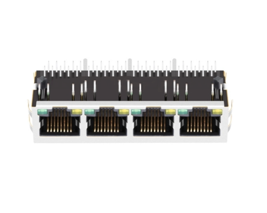 TWE215ADNL, 1x4 Port Ethernet RJ45 without Transformer Tab Down with Yellow/ Green Led - TeleWire Technology