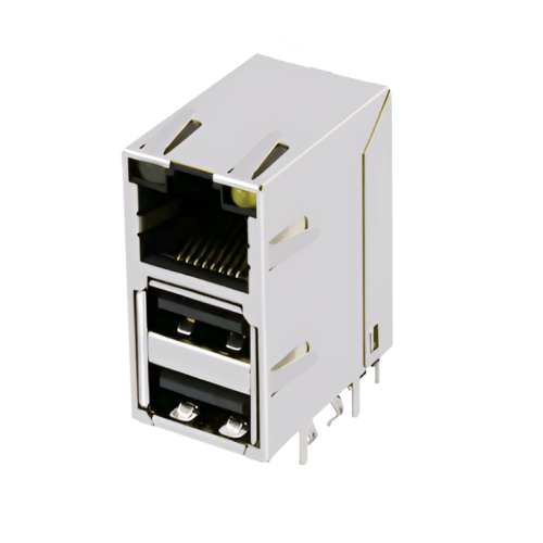 TWU5212AONL, 100 Base RJ45 with Dual USB with Transformer Tab Up with Green&Orange/ Yellow Led - TeleWire Technology