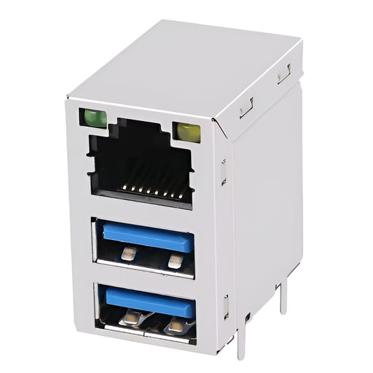 TWU082292125S1L27, 1000 Base RJ45 with Dual USB 3.0 with Transformer Tab Up with Green/ Yellow Led