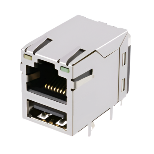 TWE4171AGNL, RJ45 with Single USB without Transformer Tab Up with Yellow/ Green Led - TeleWire Technology