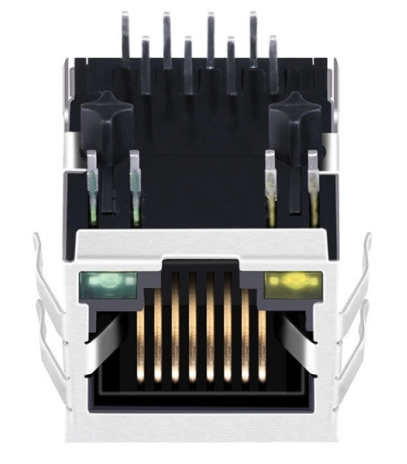 TW5124EDNL, 10/100 Base Ethernet RJ45 with Transformer Tab Down with Yellow/ Green Led - TeleWire Technology