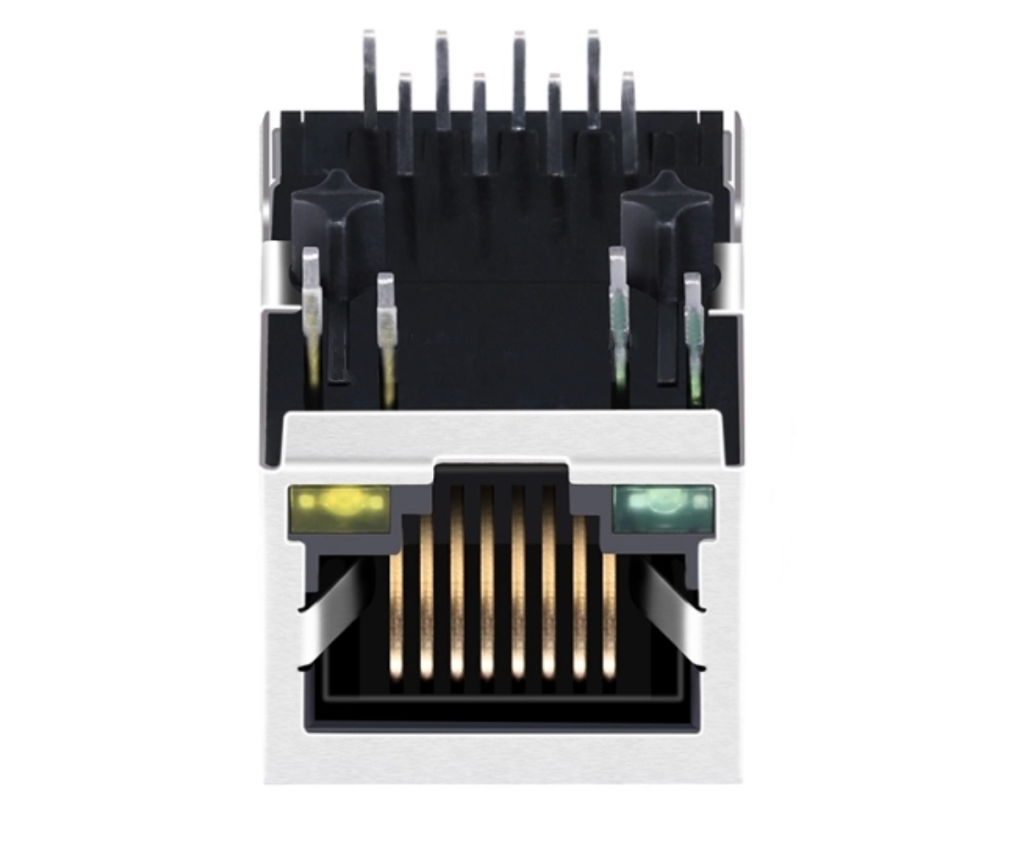 TW1266HENL, 10/100 Base Rectifier Bridge RJ45 MagJack with PoE Tab Down with Green/ Yellow Led - TeleWire Technology