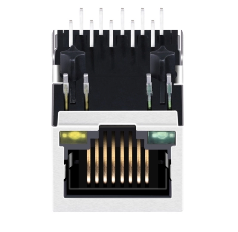 TW1954HENL, 1000 Base Ethernet RJ45 with Transformer Tab Down with Green/Yellow Led - TeleWire Technology