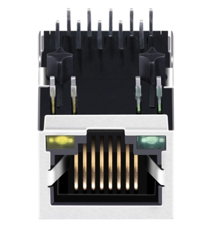 TW1915HENL, 1000 Base Gigabit RJ45 with Transformer Tab Down with Green/ Yellow Led - TeleWire Technology