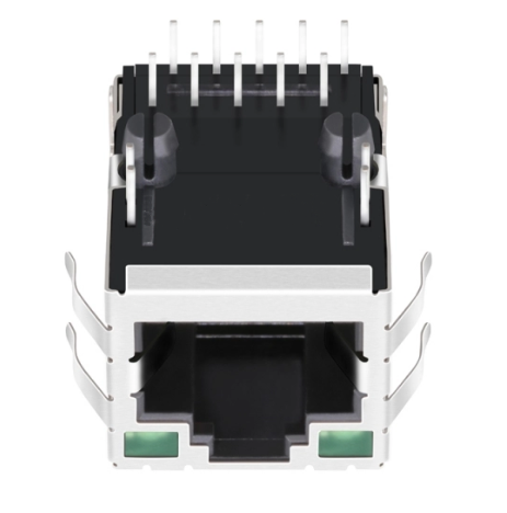 TW27424AFNL, 1000 Base Gigabit RJ45 MagJack Tab Up with Green/ Green Led - TeleWire Technology