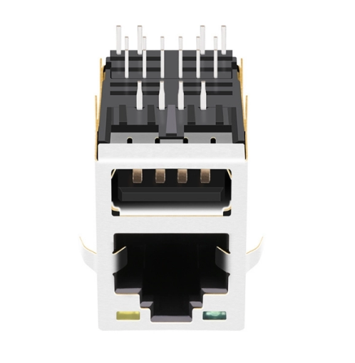 TWU4213ABNL, 100 Base RJ45 with Single USB with Transformer Tab Up with Green/ Yellow Led - TeleWire Technology