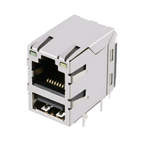 TWU4213ABNL, 100 Base RJ45 with Single USB with Transformer Tab Up with Green/ Yellow Led - TeleWire Technology